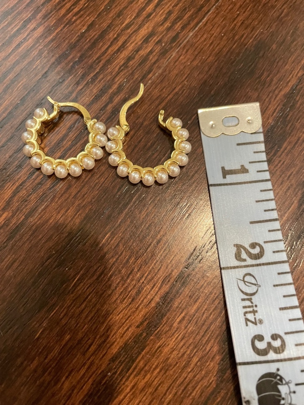 Gold plated & faux pearl "huggie" hoop earrings